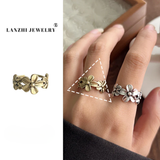 Vintage Flower Open Ring for Women – Adjustable Silver & Gold Retro Statement Jewelry