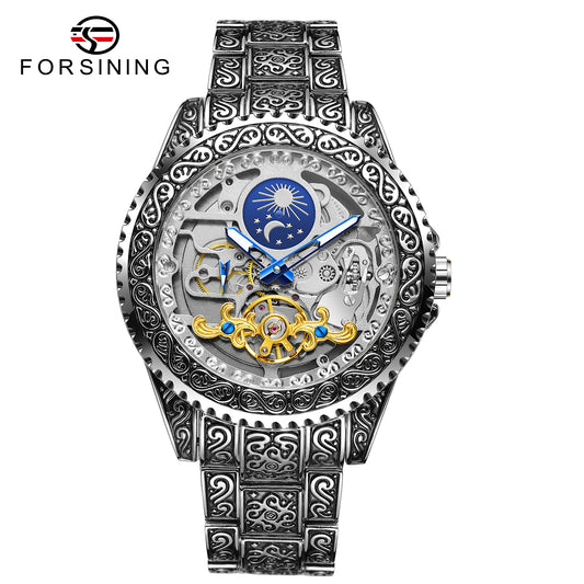 Forsining Men's Casual Automatic Mechanical Watch – Retro Design, Stainless Steel Strap