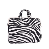 White Zebra Striped Waterproof Laptop Bag – Fits 13"–15" with Front Pocket