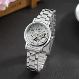 T-WINNER Unisex Automatic Skeleton Watch – Vintage Steel Band Mechanical Wristwatch