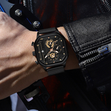 SANDA Men's Mesh Steel Square Quartz Watch – Multifunction Calendar Waterproof Timepiece
