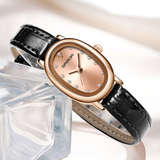 Sanda Women’s Leather Quartz Watch – Diamond Accent Oval Dial, Waterproof Casual Analog Watch