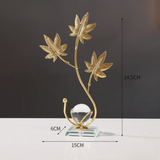 Modern Gold Leaf Crystal Ball Decor – Nordic Ginkgo & Peacock Leaf Ornament for Home