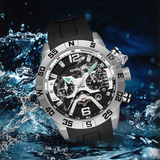 SANDA Men’s Silicone Quartz Watch – Three-Eye Six-Needle Waterproof Fashion Timepiece