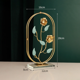 Modern Ginkgo Leaf Metal Art Decor – European Oval Crystal Base Sculpture