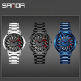 Sanda Men’s Steel Band Quartz Watch – Hollow Dial Analog Wristwatch, Waterproof Timepiece