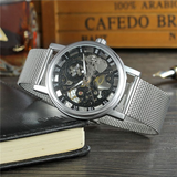 T-WINNER Men's Mechanical Skeleton Watch – Classic Stainless Steel Mesh Band Timepiece