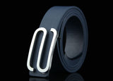 Men’s Business Style Leather Belt with S-Shaped Buckle – 3.3cm Wide