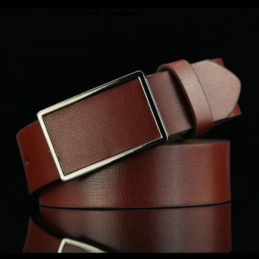 Men's Retro Leather Belt with Alloy Smooth Buckle – Antique Style