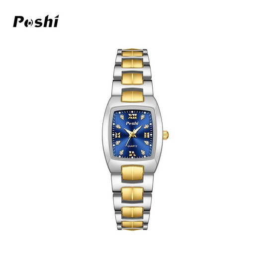 POSHI Women’s Luminous Square Quartz Watch – Waterproof, Stainless Steel Strap