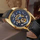 T-Winner Men’s Hollow Mechanical Watch – Business Leather Strap Automatic Timepiece