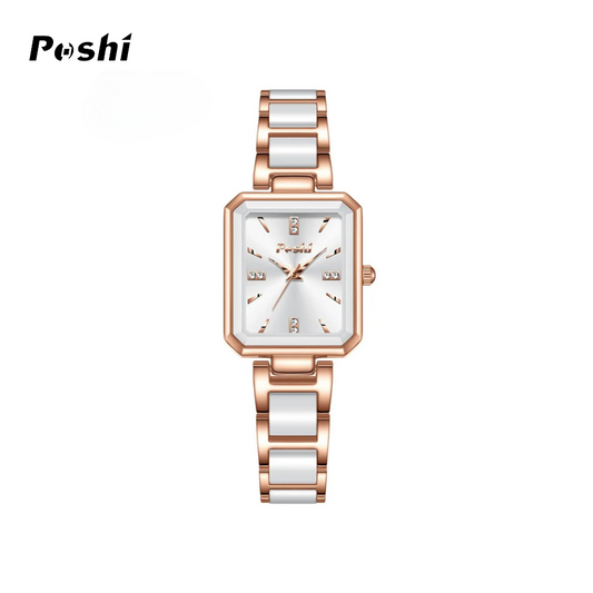 POSHI Women's Square Fashion Quartz Watch – Diamond Accent, Elegant Student Style