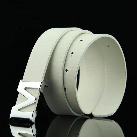 Men’s PU Leather Belt with M-Shaped Buckle – 3.3cm Wide