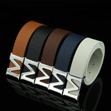 Men’s PU Leather Belt with M-Shaped Buckle – 3.3cm Wide