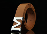 Men’s PU Leather Belt with M-Shaped Buckle – 3.3cm Wide