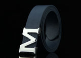 Men’s PU Leather Belt with M-Shaped Buckle – 3.3cm Wide