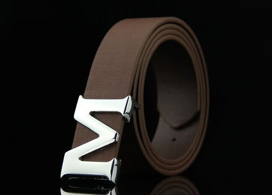 Men’s PU Leather Belt with M-Shaped Buckle – 3.3cm Wide