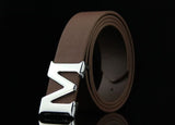 Men’s PU Leather Belt with M-Shaped Buckle – 3.3cm Wide