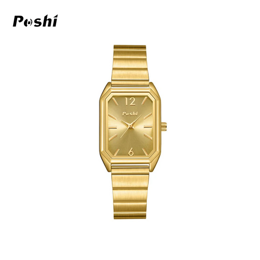 POSHI Women’s Square Dial Quartz Watch – Waterproof, Stainless Steel Strap