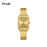 POSHI Women’s Square Dial Quartz Watch – Waterproof, Stainless Steel Strap