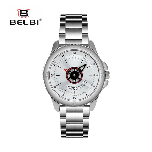 BELBI Men’s Classic Quartz Business Watch – Stainless Steel Strap, Calendar Display