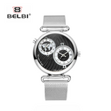 BELBI Men’s Dual-Time Quartz Watch – Stainless Steel Strap, Calendar Display