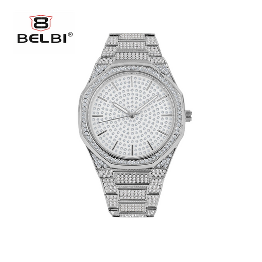 BELBI Men’s Fashion Quartz Watch – Octagonal Bezel, Stainless Steel Strap