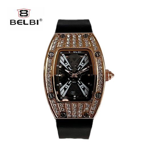 BELBI Women's Classic Quartz Watch – Barrel-Shaped Dial, Diamond Accents