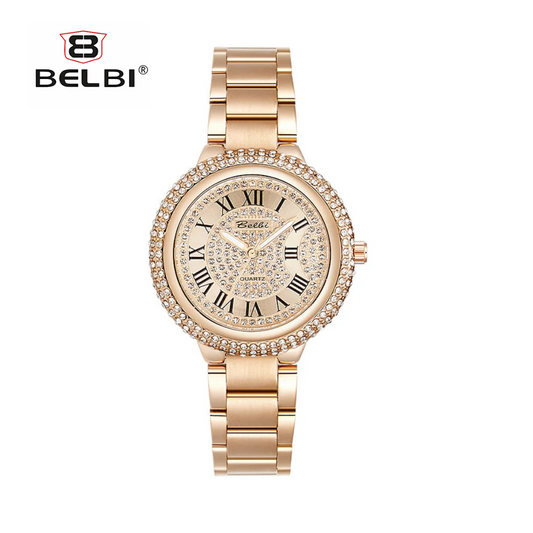 BELBI Women's Fashion Roman Dial Watch – Quartz Movement With Stainless Steel Strap