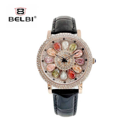 BELBI Women’s Full Diamond Quartz Watch – Colorful Crystal Dial