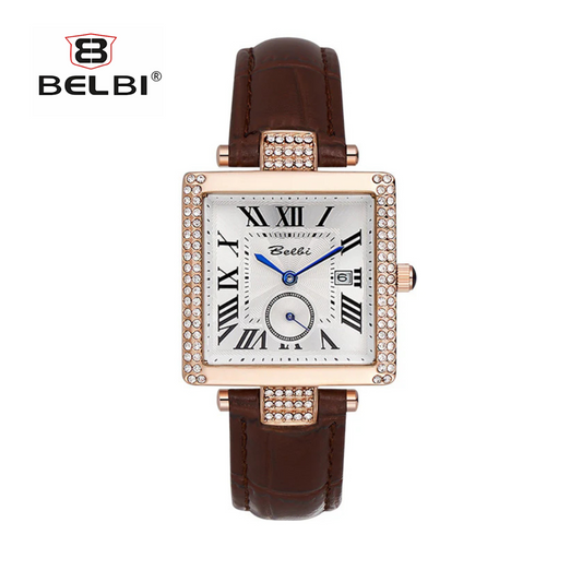 BELBI Women’s Square Leather Quartz Watch – Fashion Timepiece, 30mm Dial