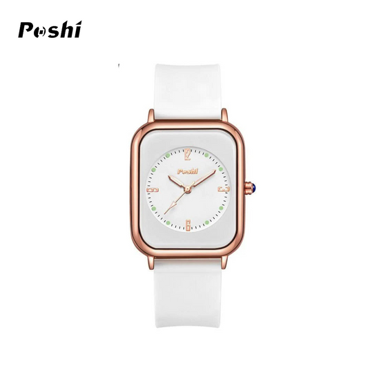 POSHI Women's Jelly Square Watch – Luminous Quartz, Silicone Strap
