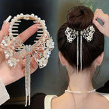 Luxurious Butterfly Flower Hair Clip – Alloy, Pearl & Rhinestone Design