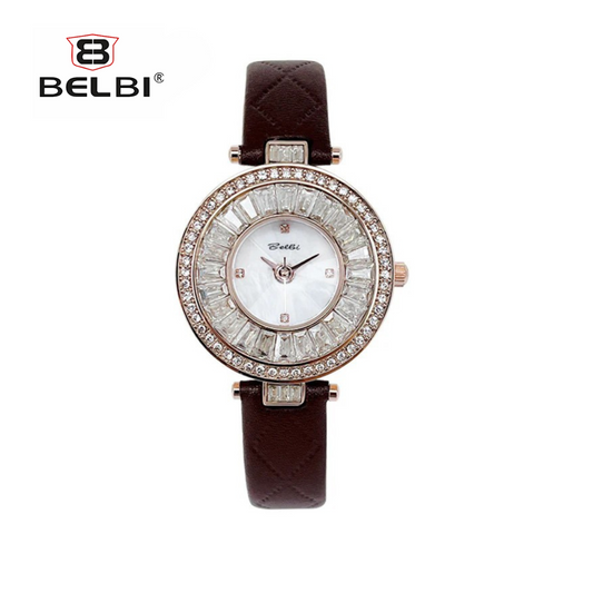 BELBI Women's Fashion Quartz Watch – Leather Strap, Diamond Accents