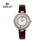 BELBI Women's Fashion Quartz Watch – Leather Strap, Diamond Accents