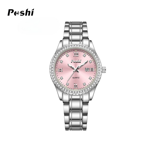 POSHI Women's Light Luxury Quartz Watch – Stainless Steel Strap, Luminous Dial