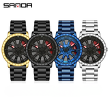 Sanda Men’s Quartz Watch – Hollow Dial, Stainless Steel Band, Waterproof Timepiece