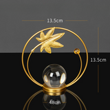 Modern Gold Iron Crystal Ball Leaf Ornament – Home Decor Accent
