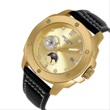PRECIOUS DUKE Men's Moon Phase Quartz Watch – Leather Strap, Calendar