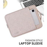 Beige PU Leather Laptop Sleeve – Waterproof & Shockproof Houndstooth Case (11–15 Inch)