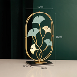 Modern Ginkgo Leaf Metal Art Decor – European Oval Crystal Base Sculpture