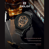 BELBI Men's Skull Quartz Watch – Large Dial, Luminous Hands, 30M Waterproof