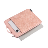 PU Leather Laptop Sleeve with Front Pocket – Fits 11"–15" – Floral Embossed