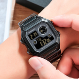 Sanda Men’s Black Square Digital Watch – Waterproof Stainless Steel Hip-Hop Sports Watch