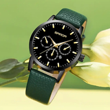 Sanda Men’s Leather Quartz Watch – Three-Eye Chronograph, Waterproof Business Analog Watch