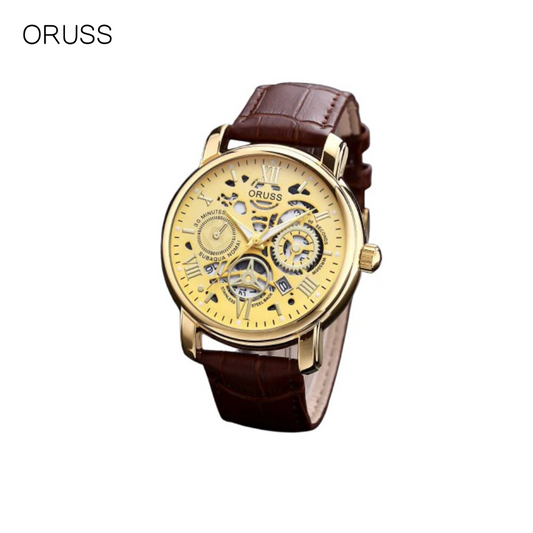 ORUSS Men’s Luminous Quartz Watch – Waterproof PU Leather Strap