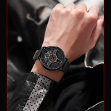 SANDA Steering Wheel Men’s Quartz Watch – Leather Strap Waterproof Business Wristwatch