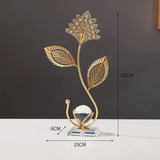 Modern Gold Leaf Crystal Ball Decor – Nordic Ginkgo & Peacock Leaf Ornament for Home