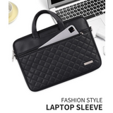 Diamond-Quilted Black PU Laptop Bag – Shock‑Resistant 13‑15″ Briefcase