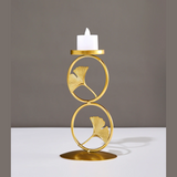 Nordic Gold Iron Candlestick with Ginkgo Leaf Pattern – Elegant Candle Holder